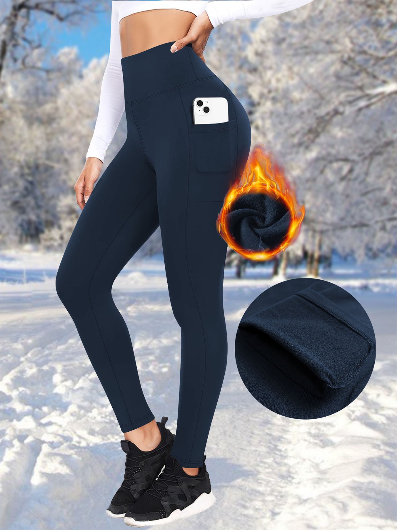 Damen Unifarben Retro Winter Lang Leggings