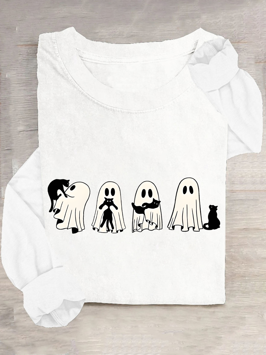 Rundhals Langarm Halloween Regelmäßig Mittlere Elastizität Weit Bluse für Damen