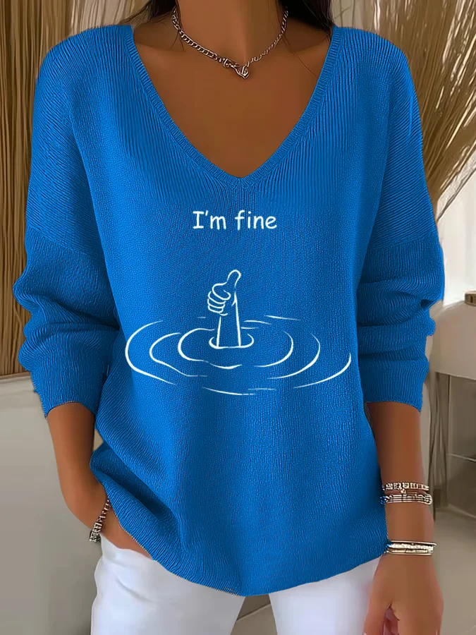 Damen Baumwolle Textbriefe Langarm Bequem Lässig Pullover