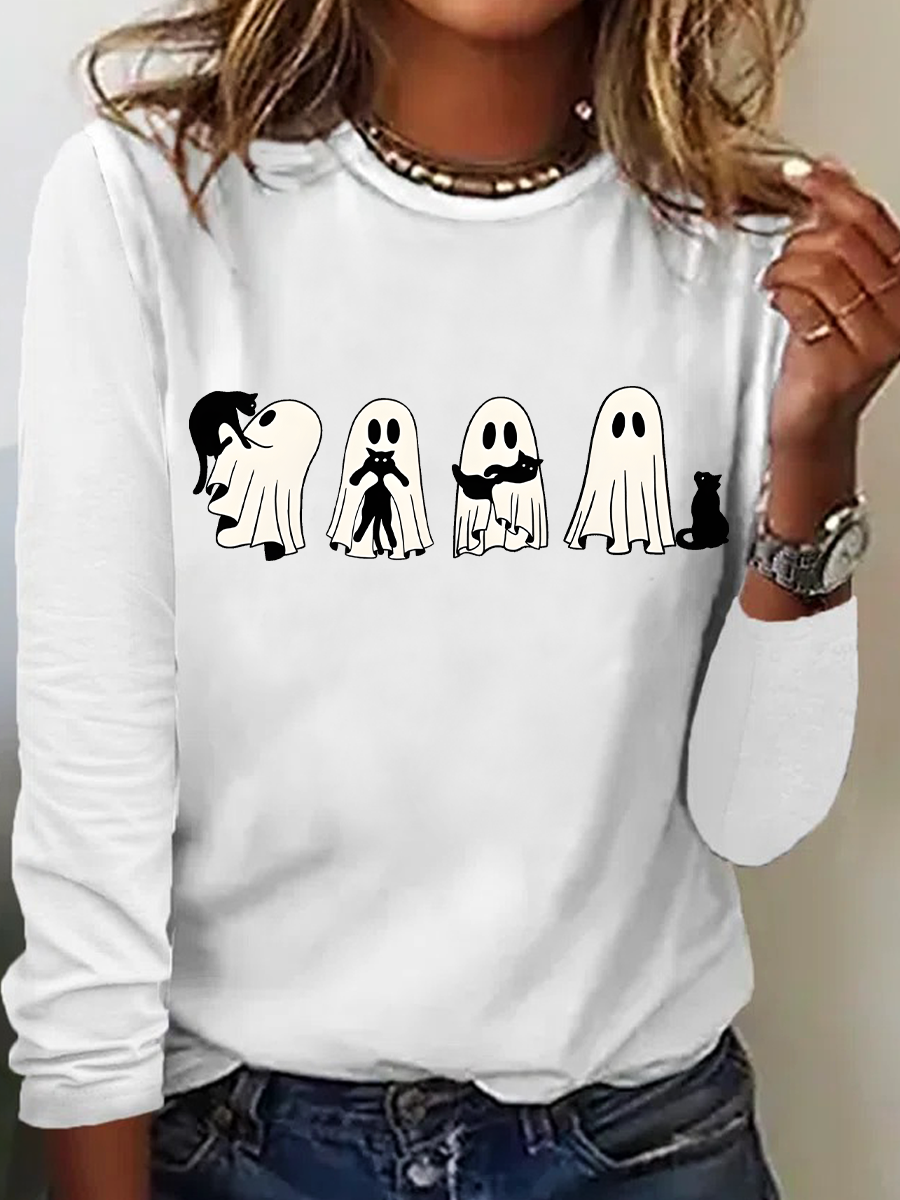Rundhals Langarm Halloween Regelmäßig Mittlere Elastizität Weit Bluse für Damen