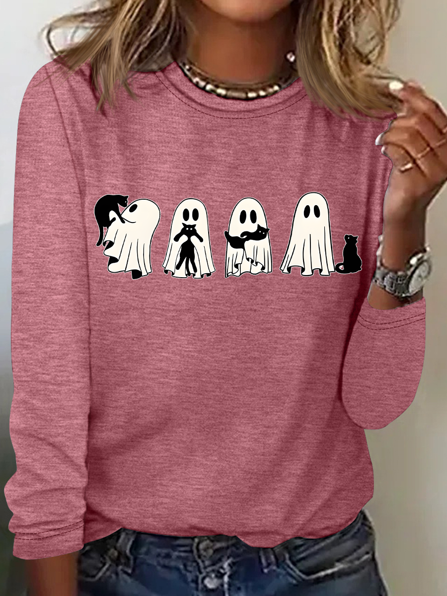 Rundhals Langarm Halloween Regelmäßig Mittlere Elastizität Weit Bluse für Damen