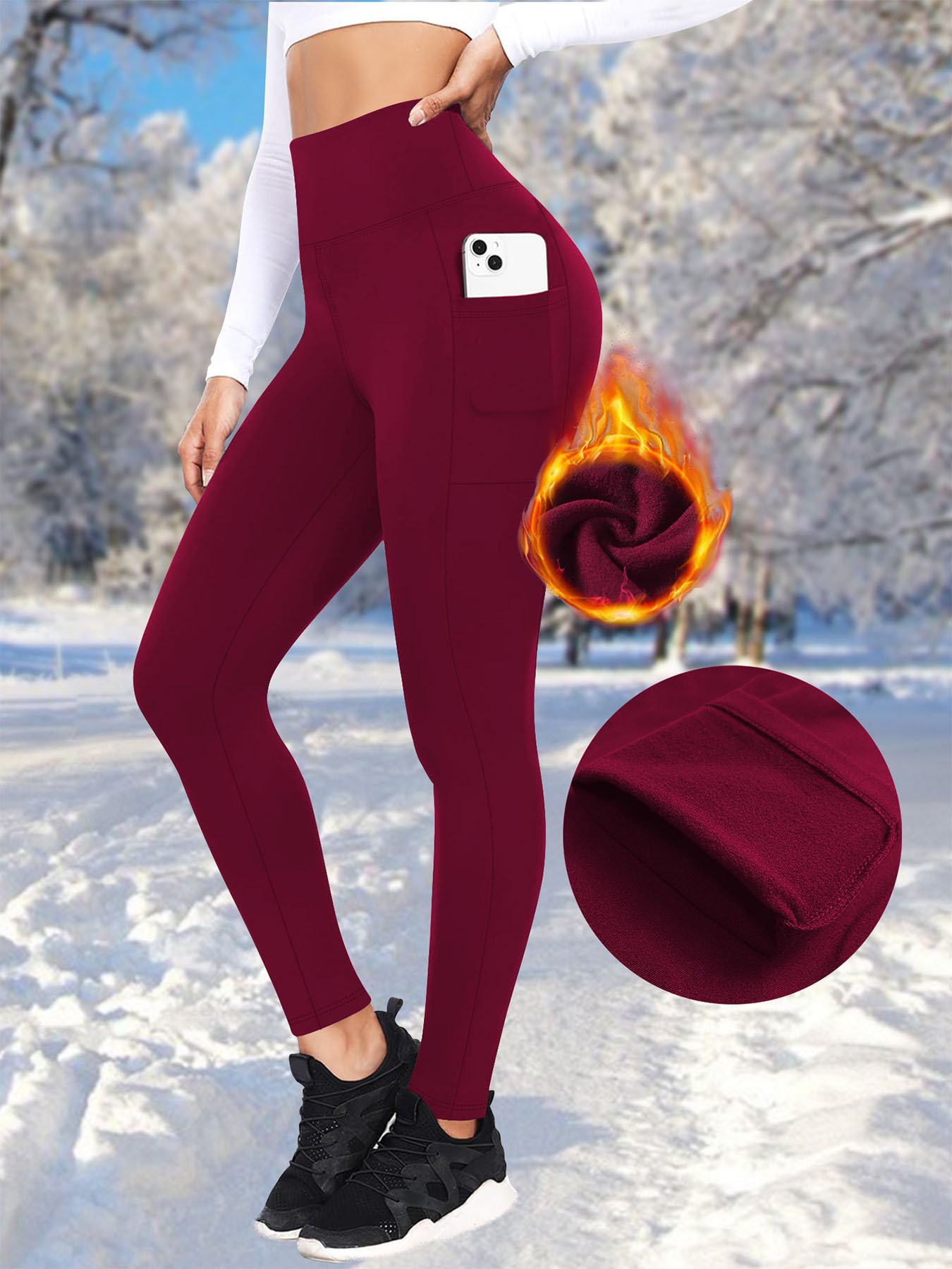 Damen Unifarben Retro Winter Lang Leggings