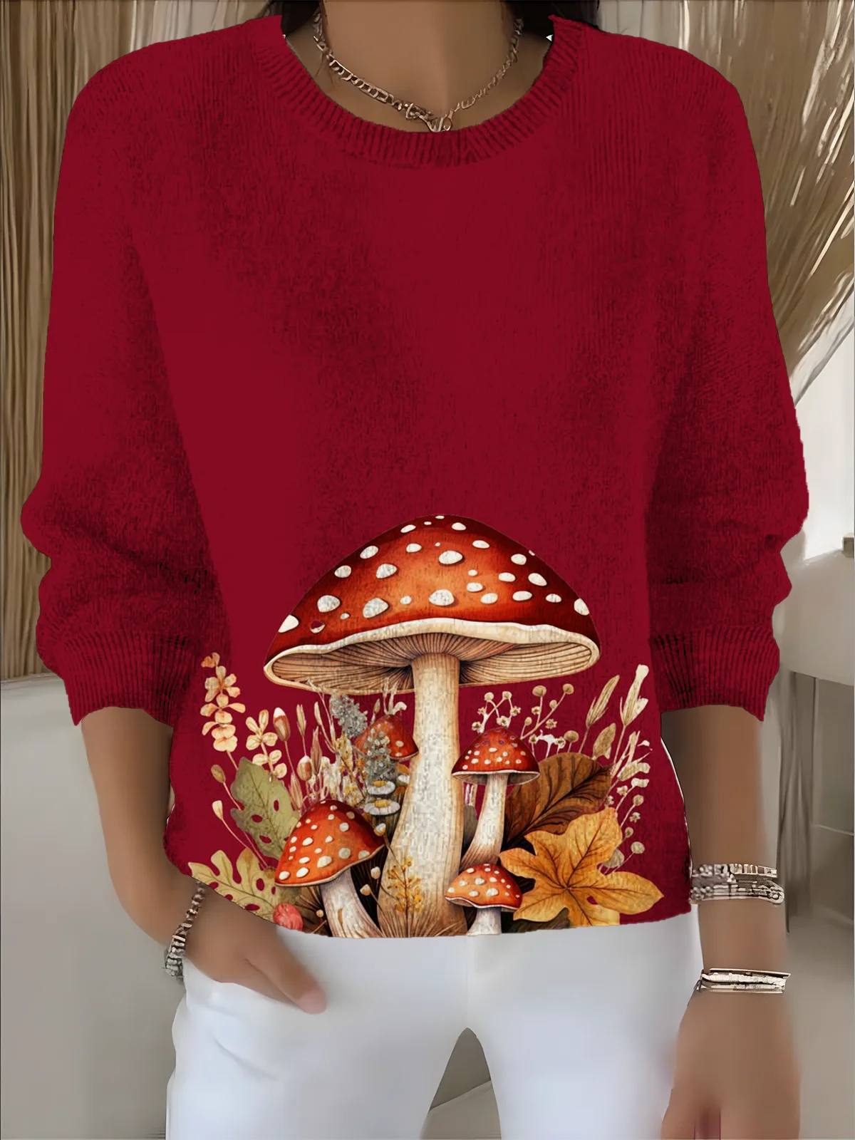 Damen Halloween Langarm Bequem Retro Pullover