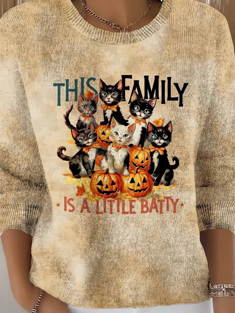 Damen Halloween Langarm Bequem Retro Pullover