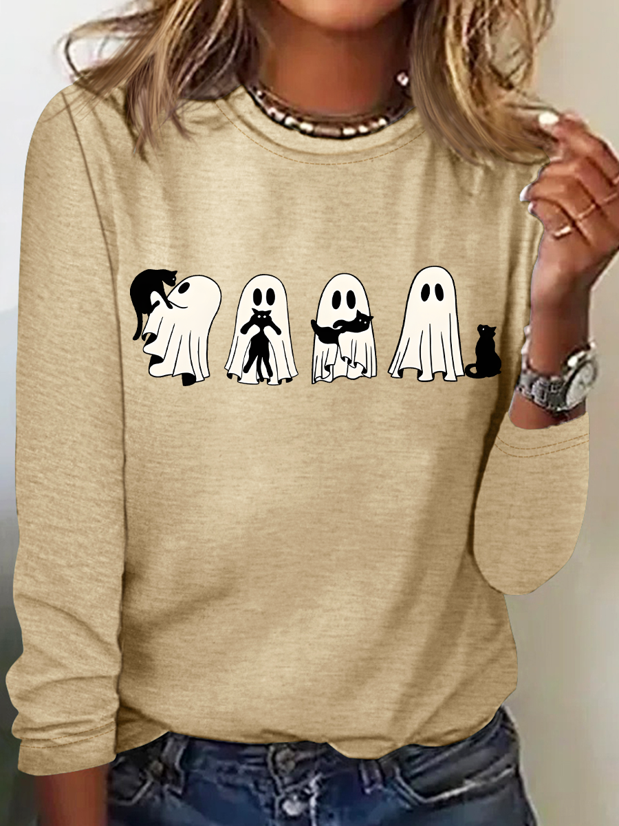 Rundhals Langarm Halloween Regelmäßig Mittlere Elastizität Weit Bluse für Damen