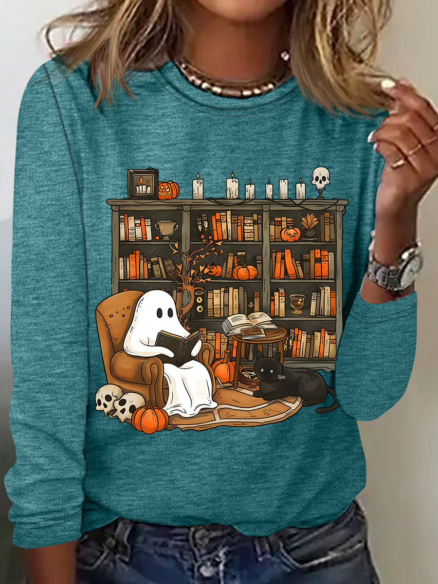 Rundhals Langarm Halloween Regelmäßig Mittlere Elastizität Weit Bluse für Damen