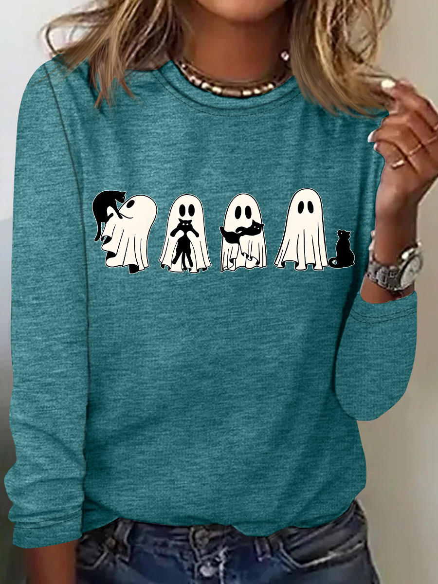 Rundhals Langarm Halloween Regelmäßig Mittlere Elastizität Weit Bluse für Damen