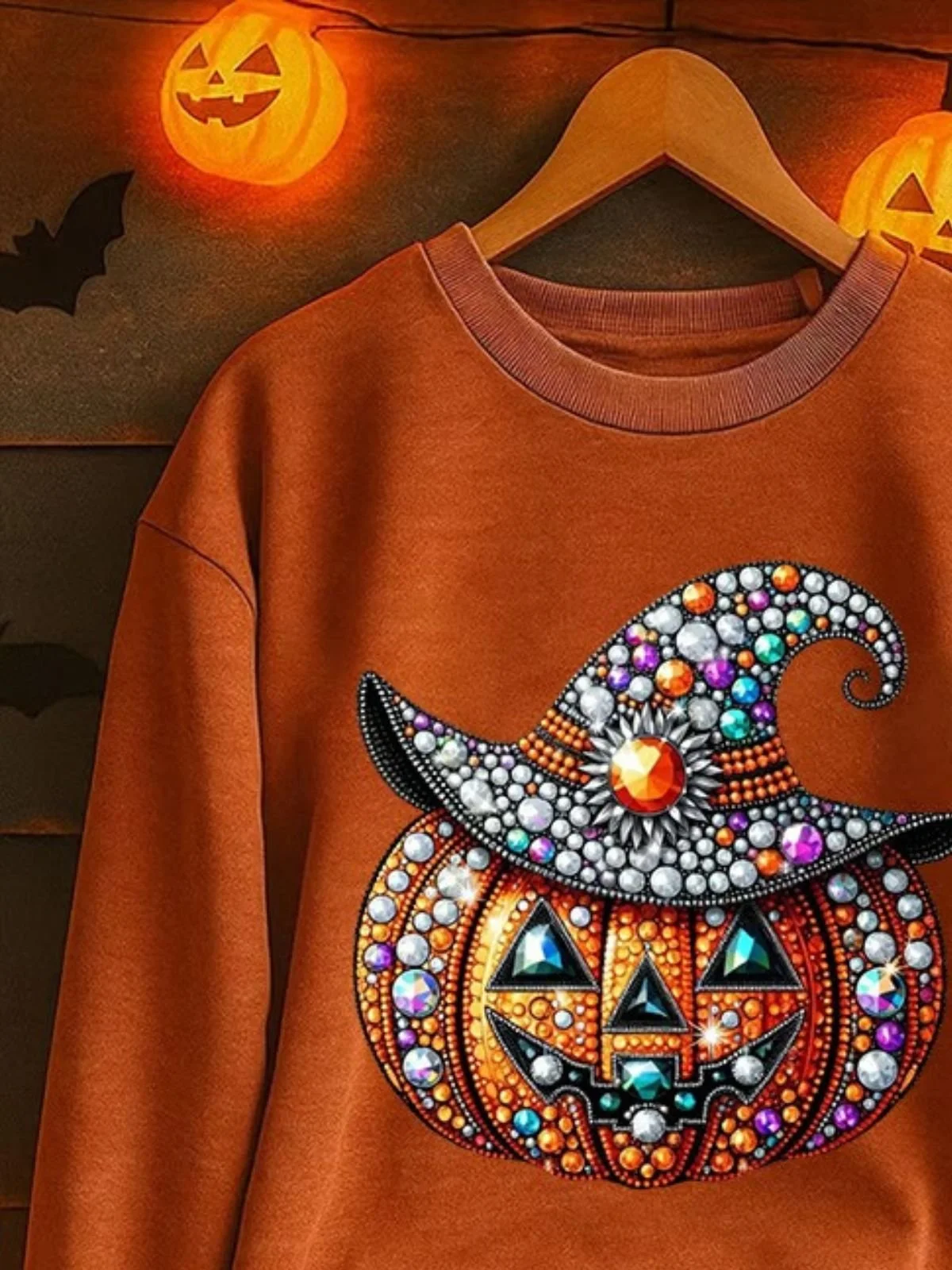 Retro Rundhals Halloween (Kürbis) Sweatshirt