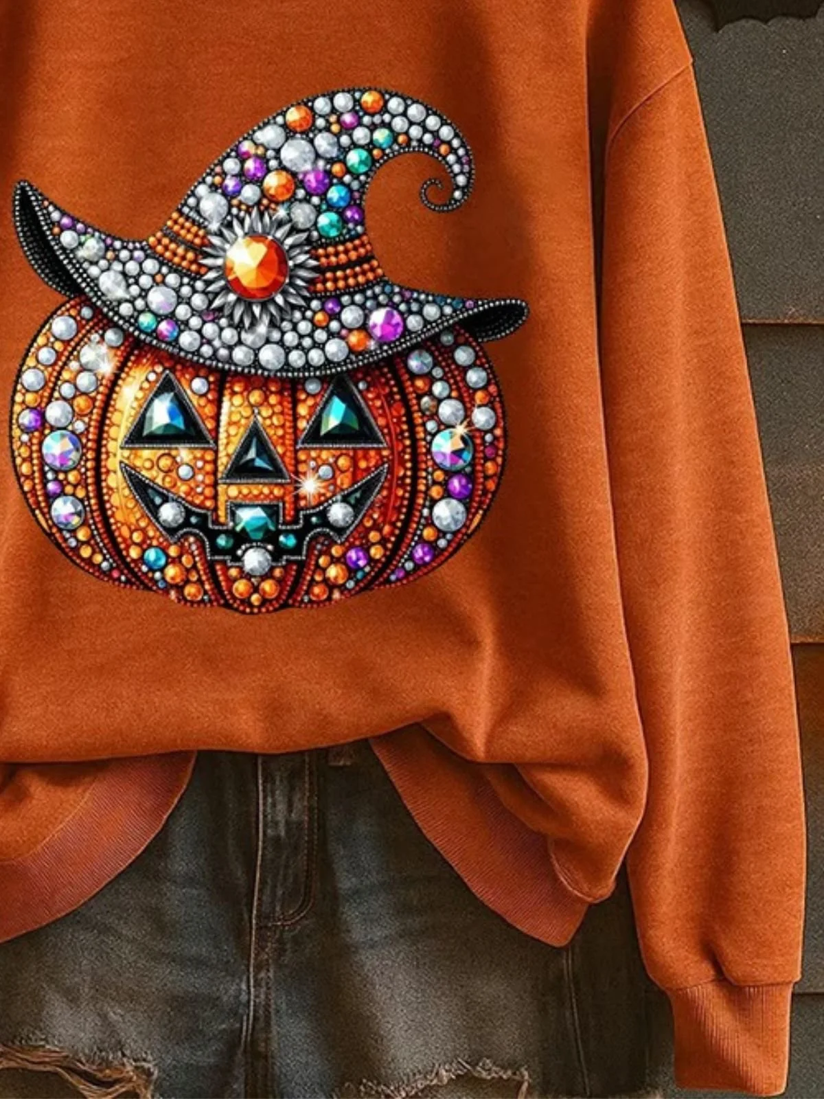 Retro Rundhals Halloween (Kürbis) Sweatshirt