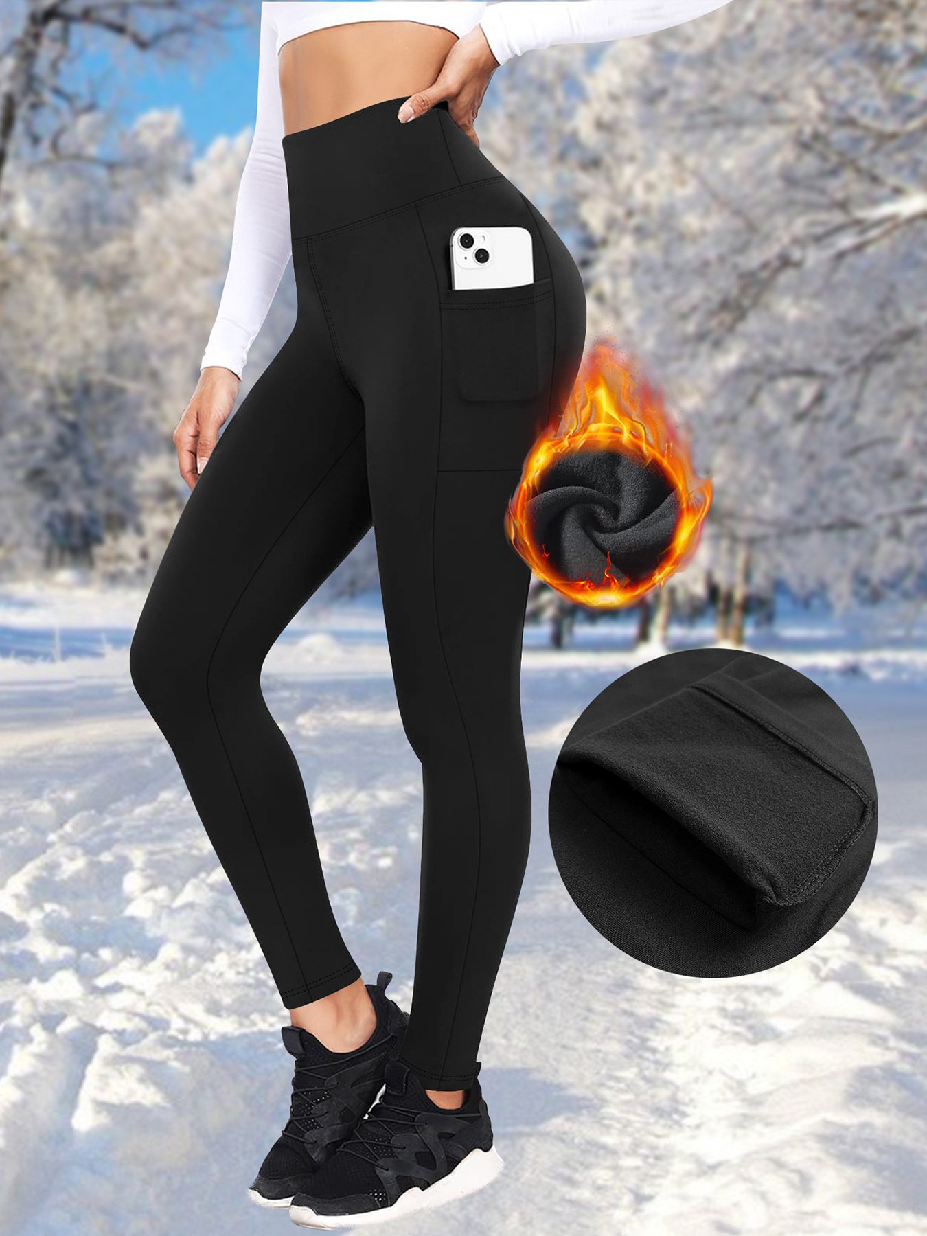 Damen Unifarben Retro Winter Lang Leggings