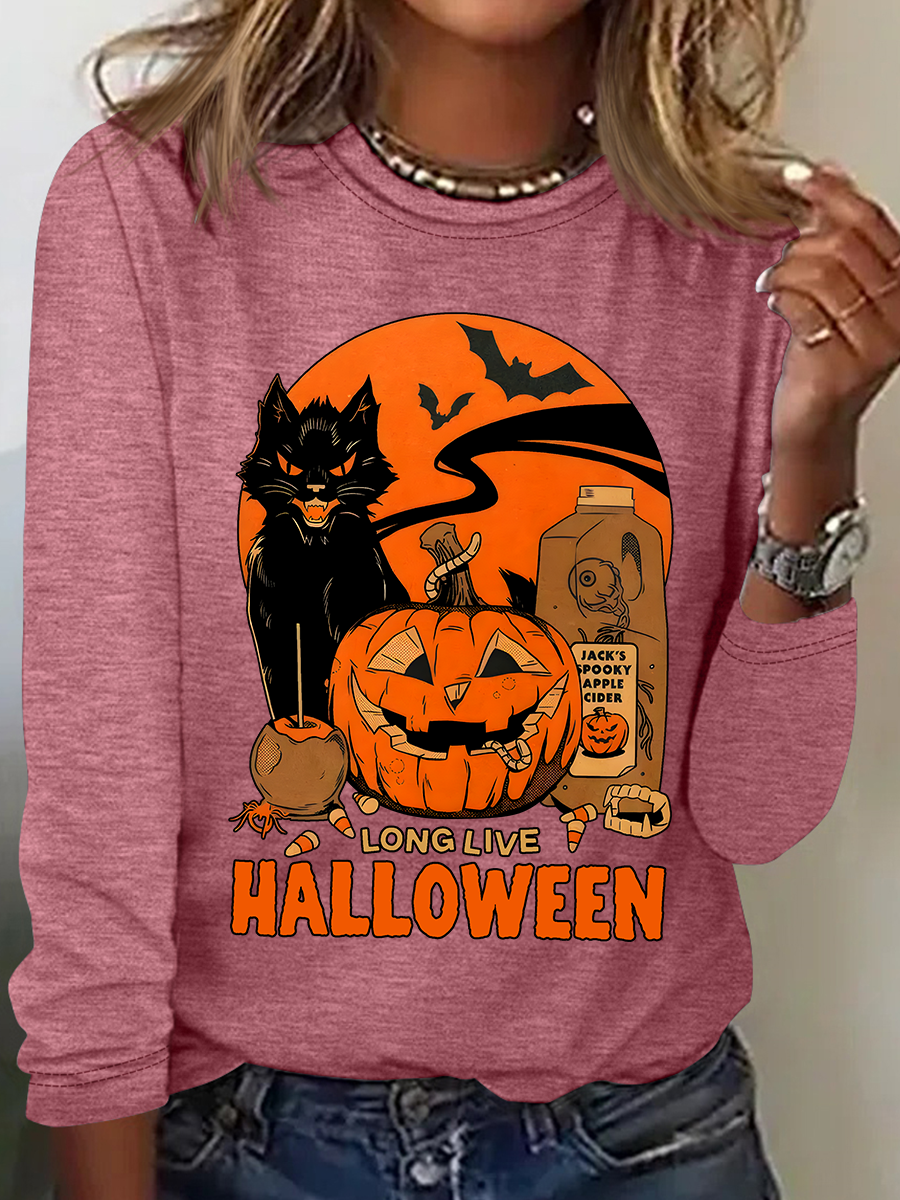 Rundhals Langarm Halloween Regelmäßig Mittlere Elastizität Weit Bluse für Damen