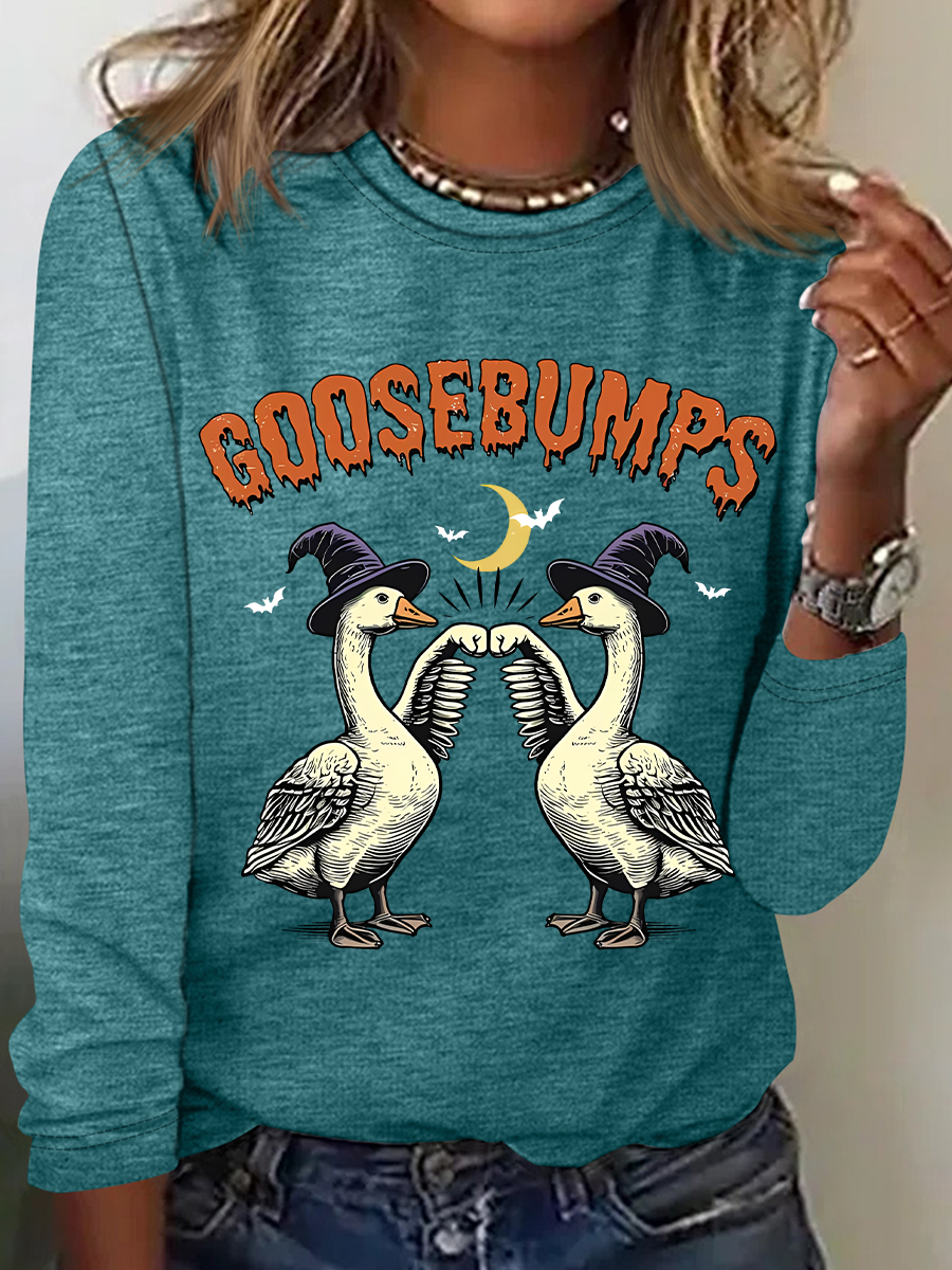 Rundhals Langarm Halloween Regelmäßig Mittlere Elastizität Weit Bluse für Damen