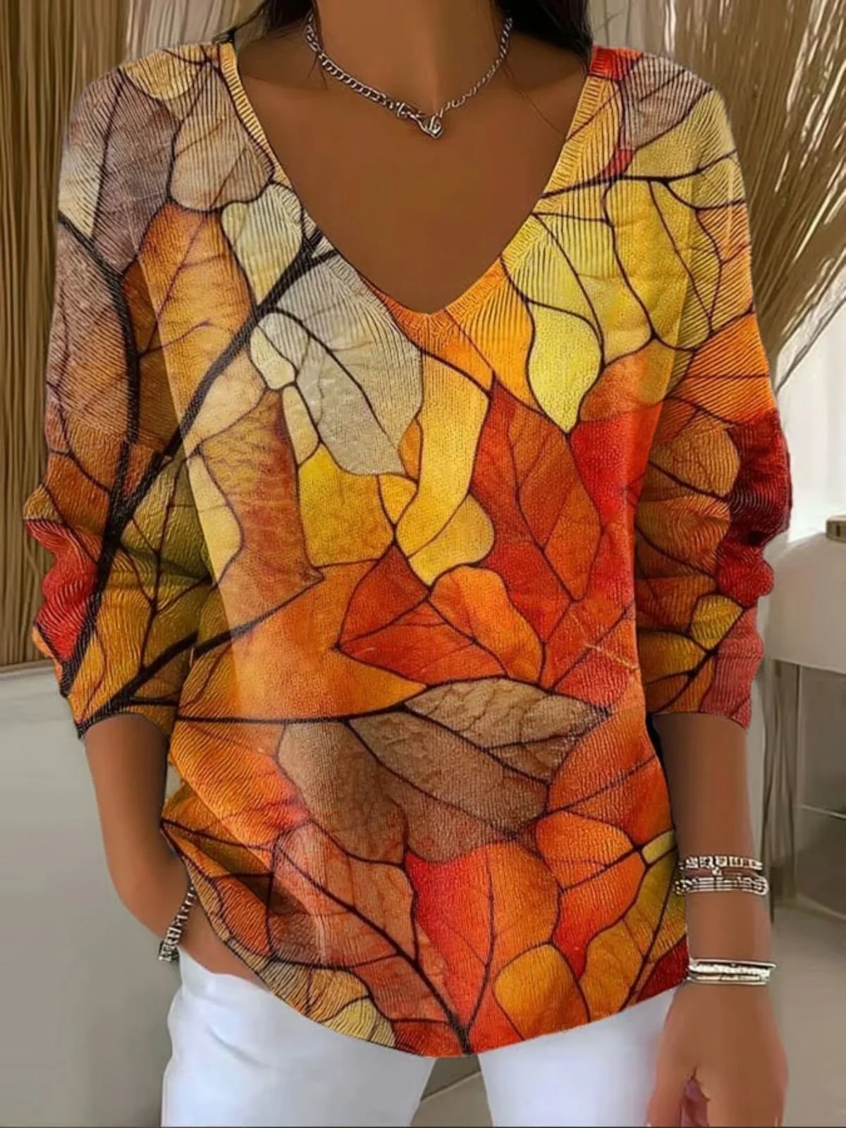 Damen Baumwolle Malerei Langarm Bequem Lässig Pullover
