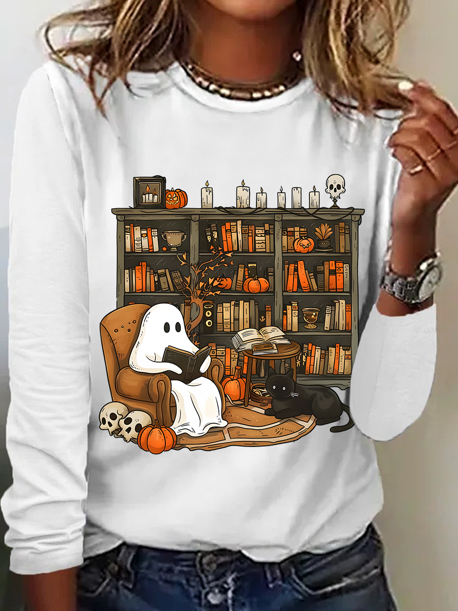 Rundhals Langarm Halloween Regelmäßig Mittlere Elastizität Weit Bluse für Damen
