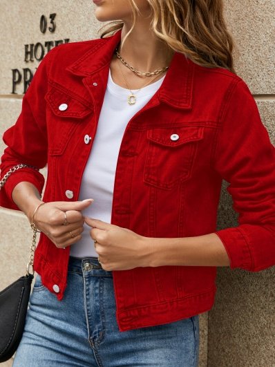 Damen Frühling/Herbst Oberbekleidung Retro Nahtverarbeitung Unifarben Langarm Stehkragen Jacke
