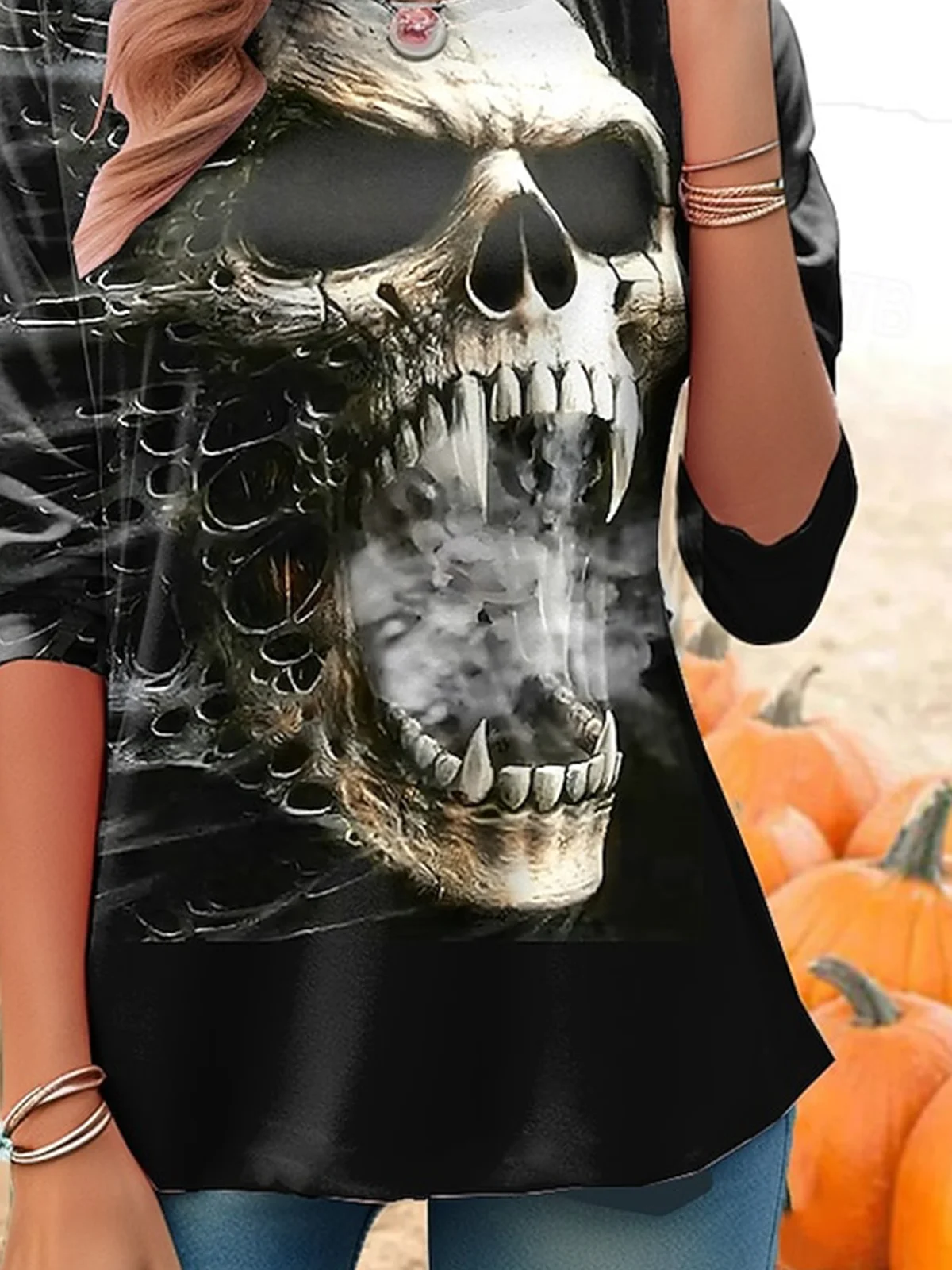 Lässig Halloween Rundhals Langarm T-Shirt