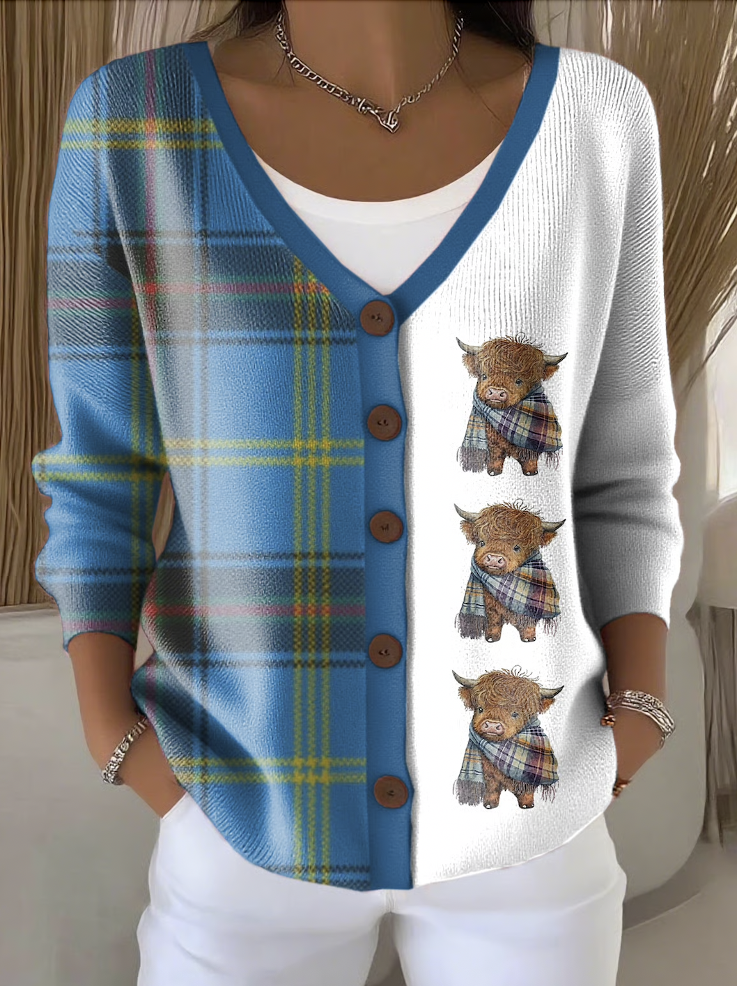 Damen Baumwolle Geometrisch Langarm Bequem Lässig Strickjacke