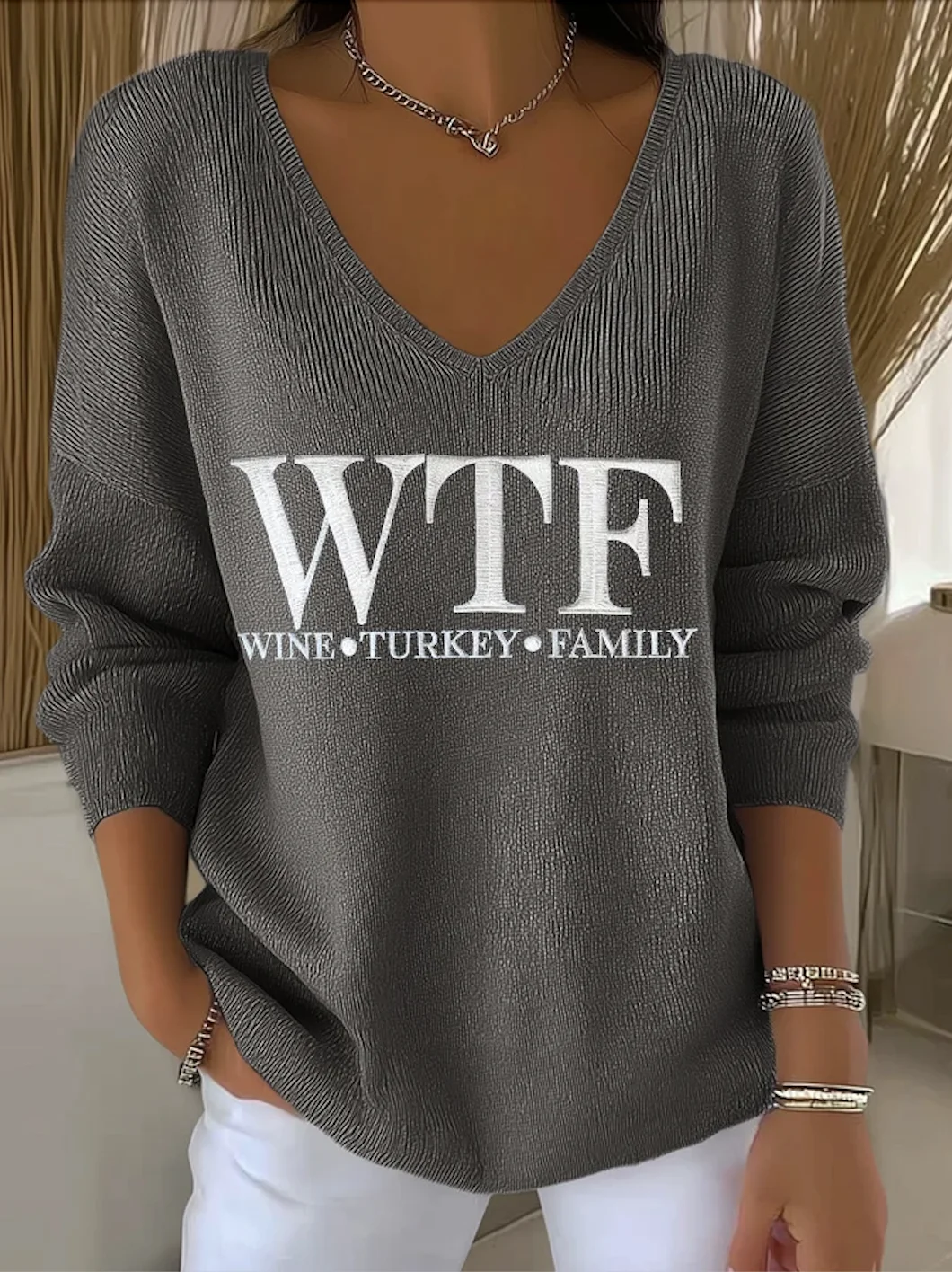 Damen Baumwolle Textbriefe Langarm Bequem Lässig Pullover