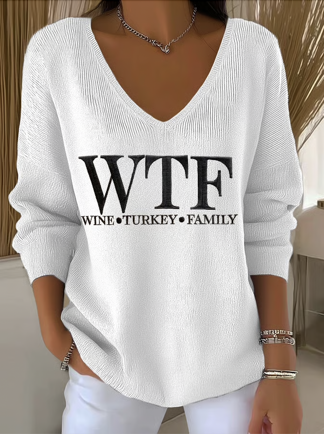 Damen Baumwolle Textbriefe Langarm Bequem Lässig Pullover