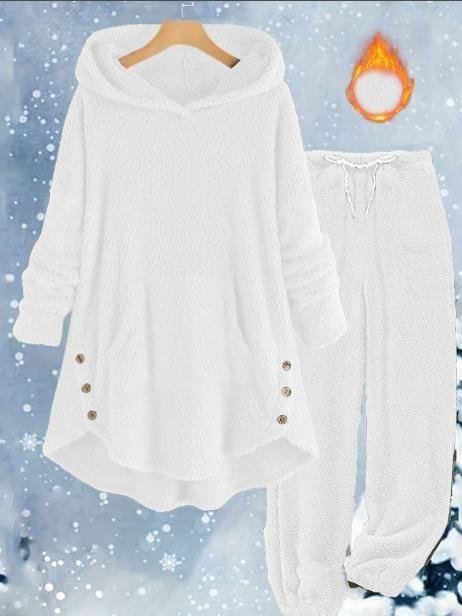 Damen Unifarben Zweiteiliges Set Täglich Langarm Lässig Winter Bluse mit Hose Matching Set