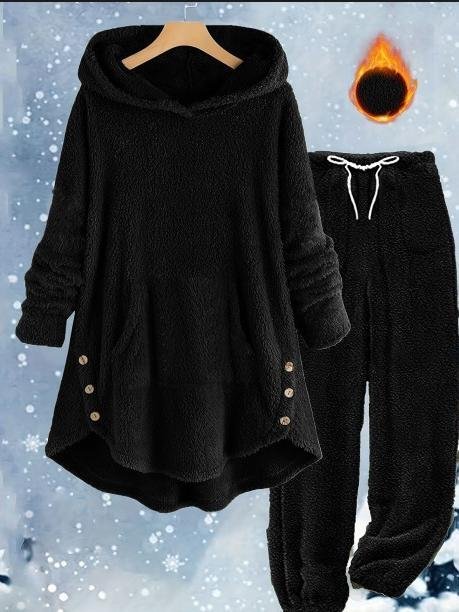 Damen Unifarben Zweiteiliges Set Täglich Langarm Lässig Winter Bluse mit Hose Matching Set