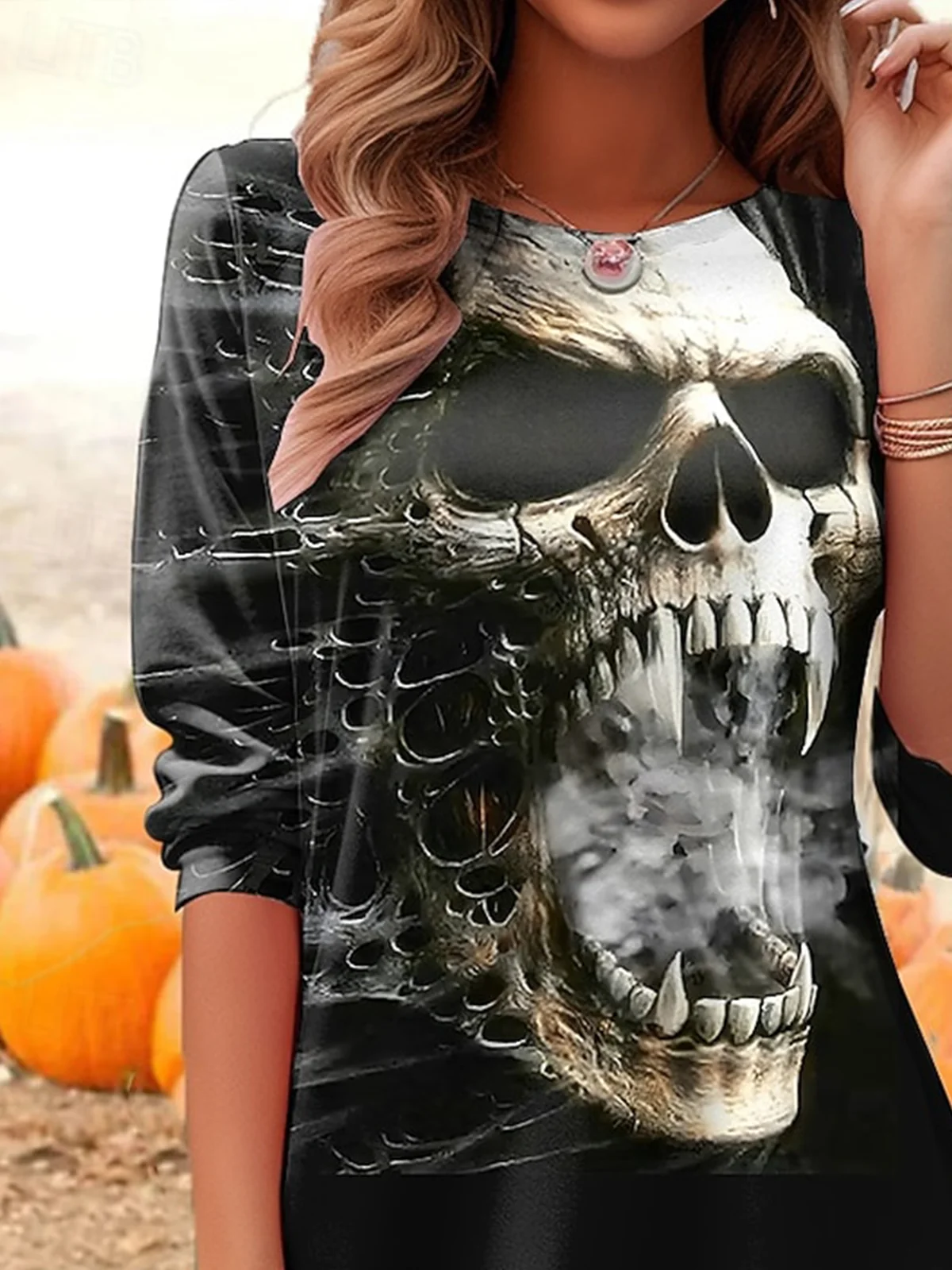 Lässig Halloween Rundhals Langarm T-Shirt