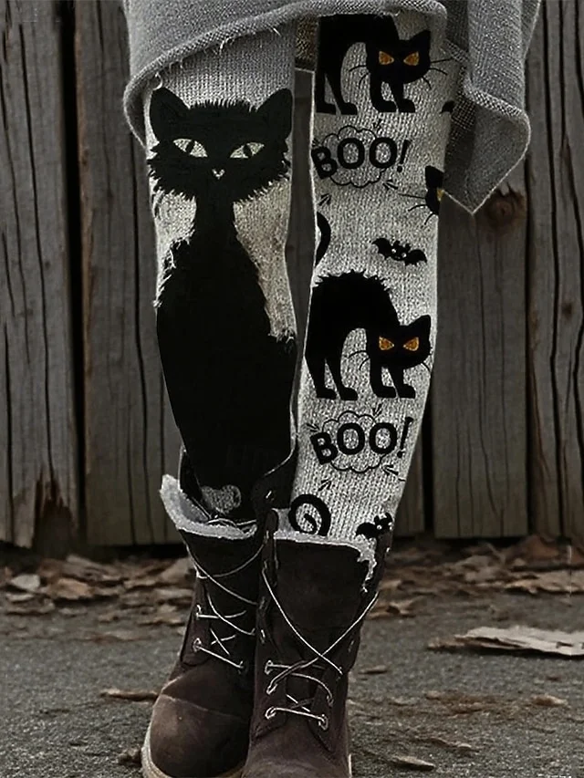 Damen Katze Retro Alle Jahreszeiten Lang Leggings