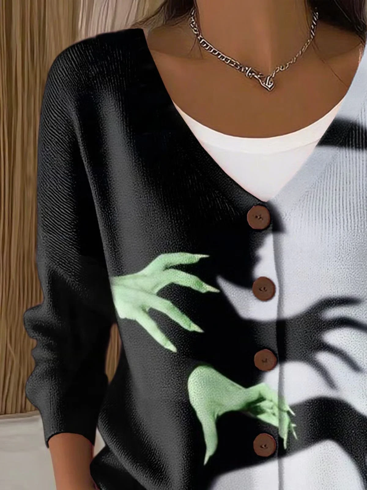 Damen Halloween Langarm Bequem Lässig Print Strickjacke