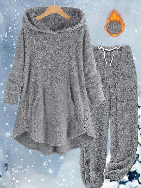 Damen Unifarben Zweiteiliges Set Täglich Langarm Lässig Winter Bluse mit Hose Matching Set