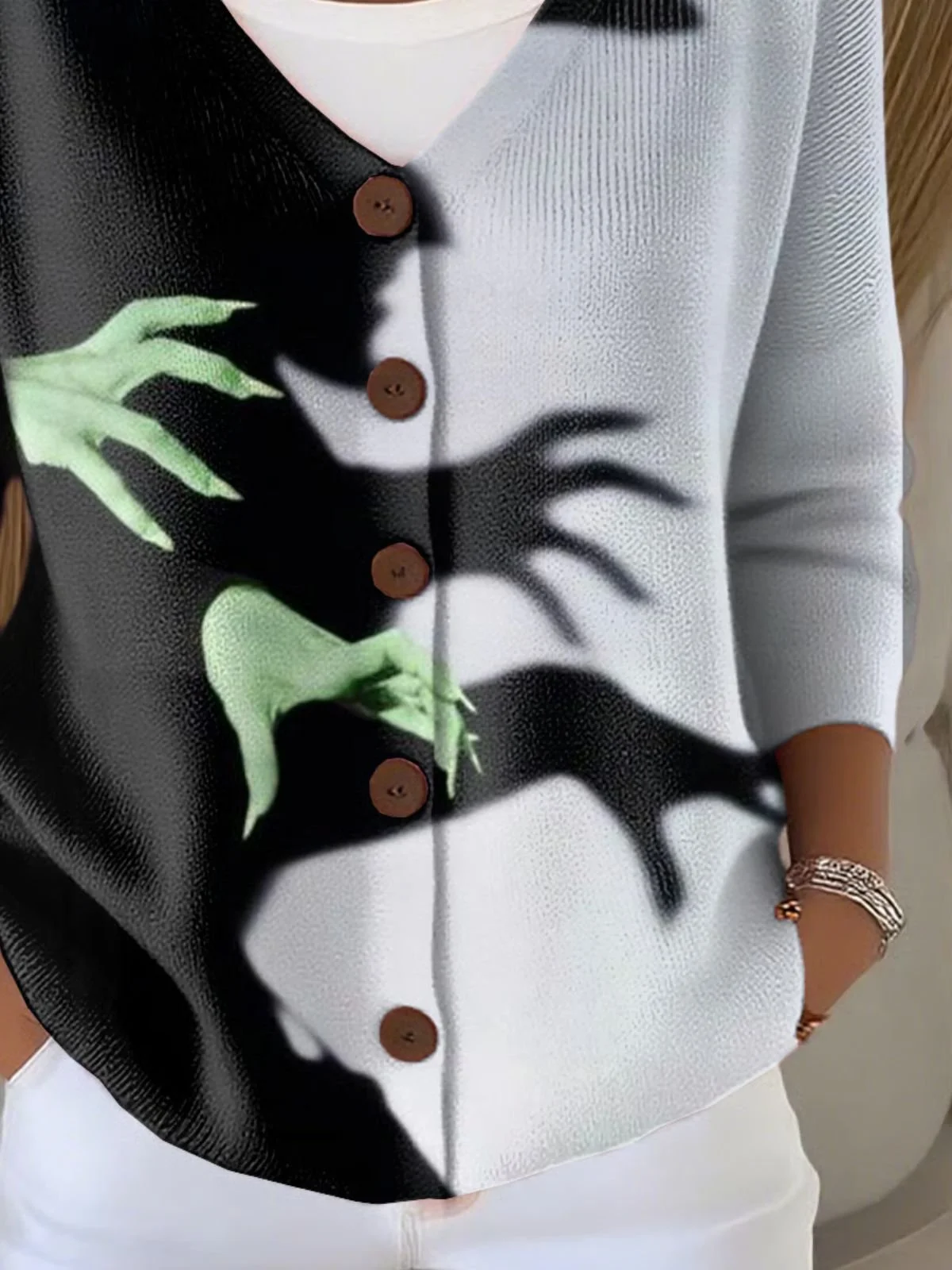 Damen Halloween Langarm Bequem Lässig Print Strickjacke