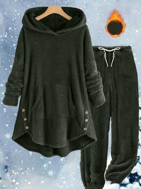 Damen Unifarben Zweiteiliges Set Täglich Langarm Lässig Winter Bluse mit Hose Matching Set