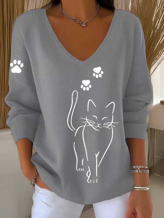 Lässig Unifarben V-Ausschnitt Langarm T-Shirt