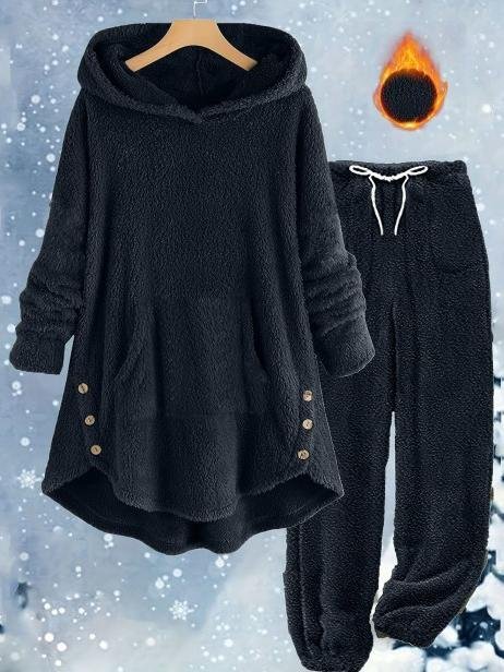 Damen Unifarben Zweiteiliges Set Täglich Langarm Lässig Winter Bluse mit Hose Matching Set