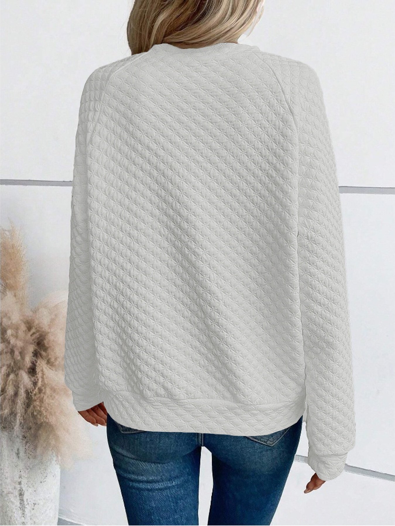 Retro V-Ausschnitt Geometrisch Sweatshirt Nahtverarbeitung