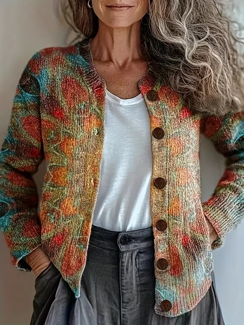 Damen Gestrickt 3d Drucken Langarm Bequem Lässig Strickjacke