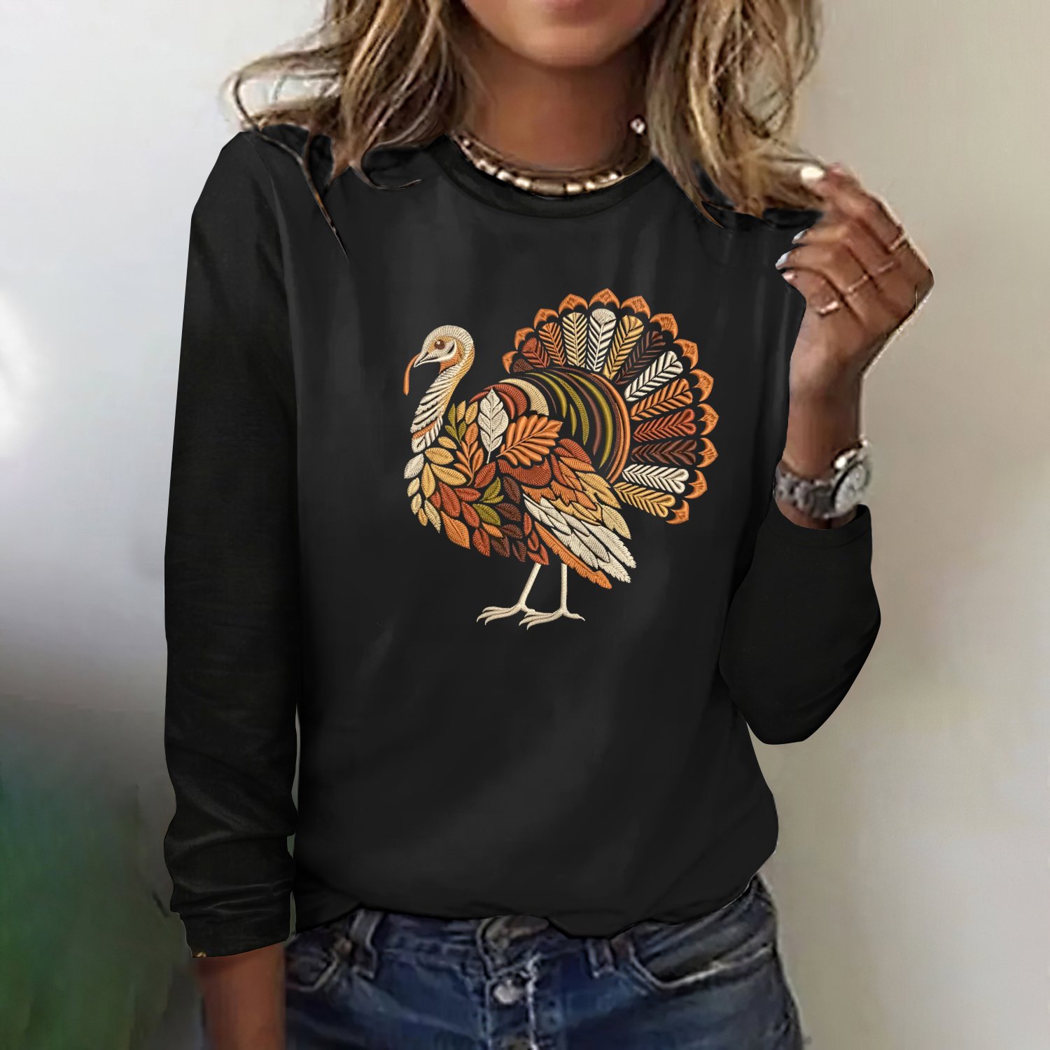 Retro Tier Rundhals Langarm T-Shirt