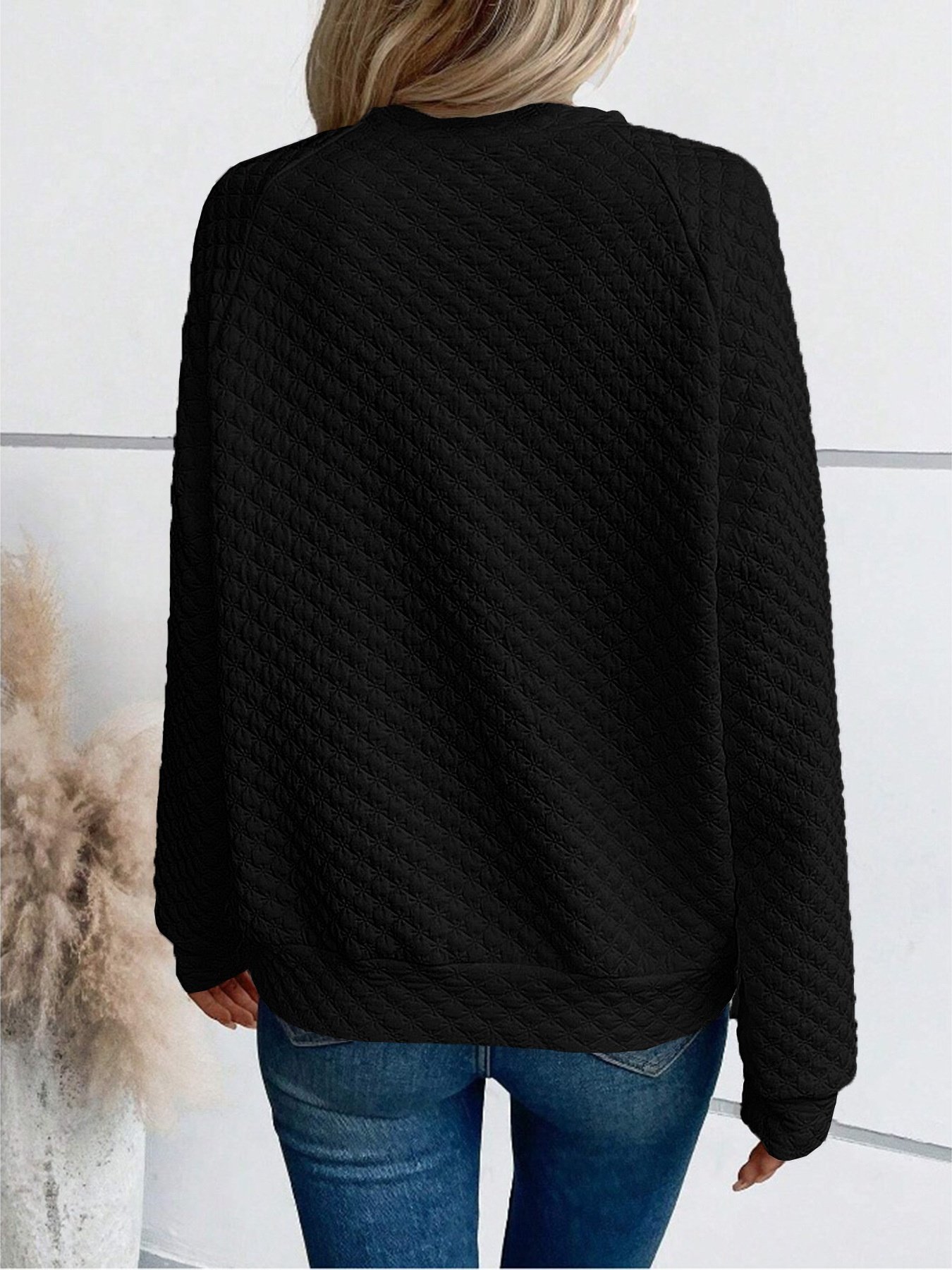 Retro V-Ausschnitt Geometrisch Sweatshirt Nahtverarbeitung