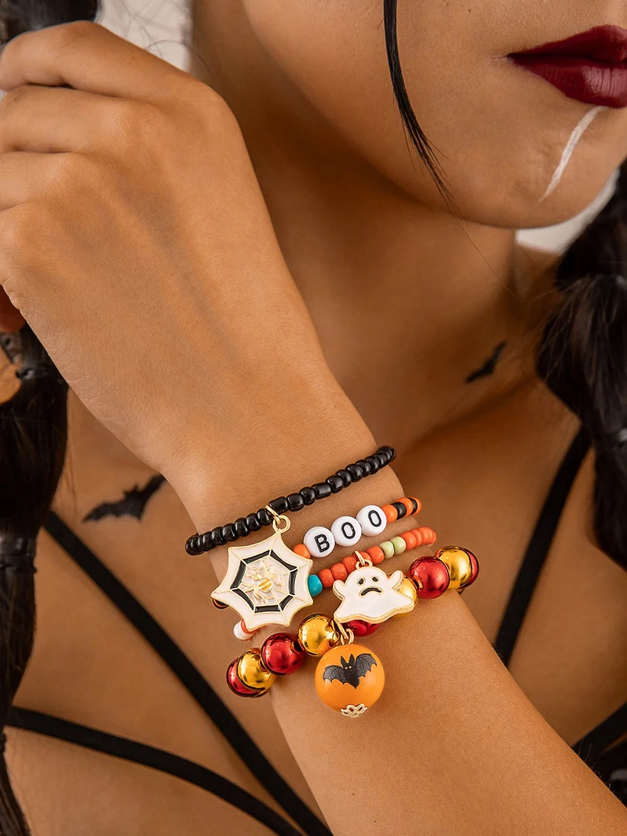 Halloween Lustig Schädel Reis Korn Armband Set Persönlichkeit Teufel Ösen Glasur die Fledermaus mehrschichtig Armband