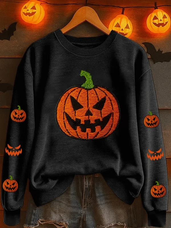 Lässig Rundhals Halloween (Kürbis) Sweatshirt Print