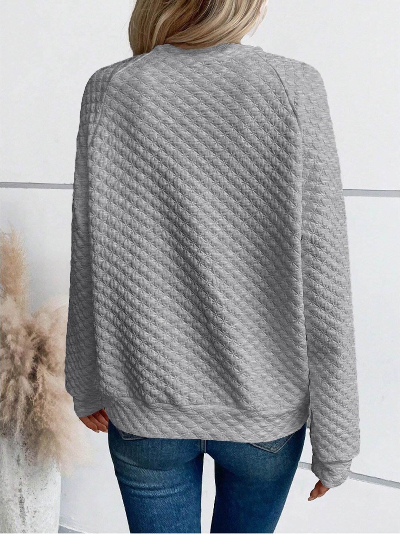 Retro V-Ausschnitt Geometrisch Sweatshirt Nahtverarbeitung
