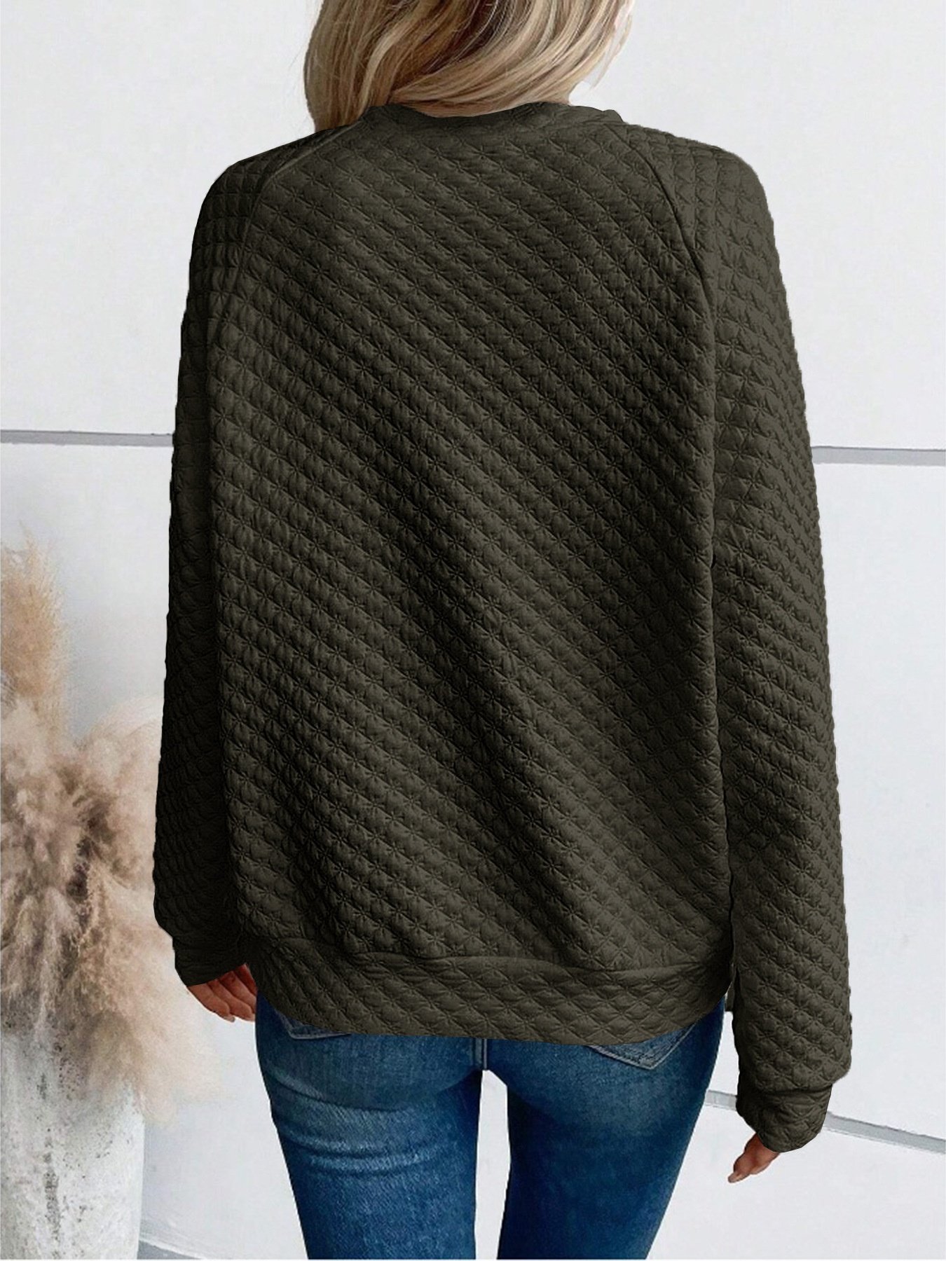 Retro V-Ausschnitt Geometrisch Sweatshirt Nahtverarbeitung