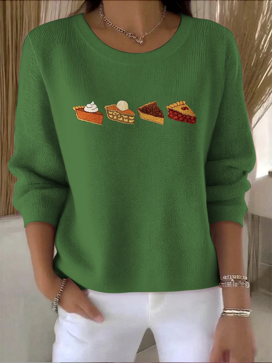 Damen Baumwolle Geometrisch Langarm Bequem Retro Pullover