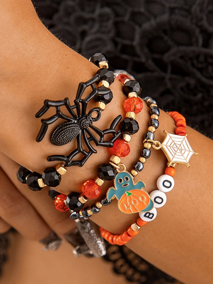 Halloween Lustig Schädel Reis Korn Armband Set Persönlichkeit Teufel Ösen Glasur die Fledermaus mehrschichtig Armband