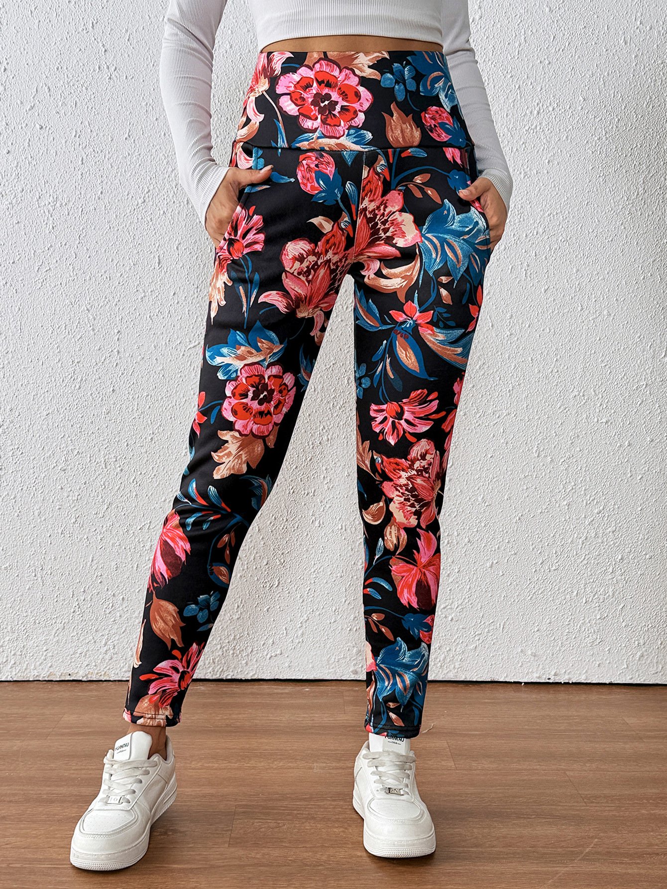 Damen Geblümt Lässig Winter Lang Leggings