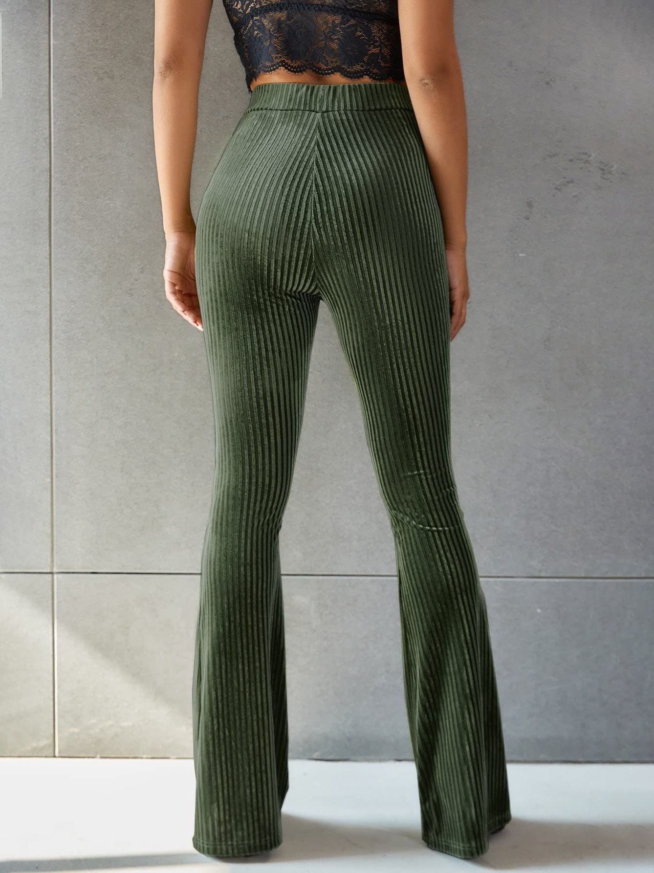 Damen Unifarben Lang Elastische Taille Hose Retro Frühling/Herbst Hose