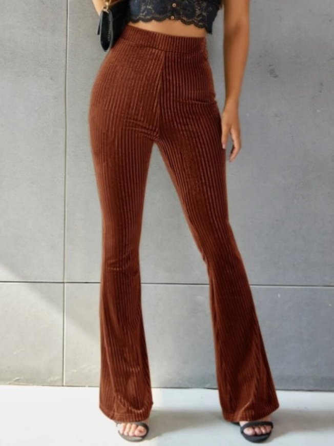 Damen Unifarben Lang Elastische Taille Hose Retro Frühling/Herbst Hose