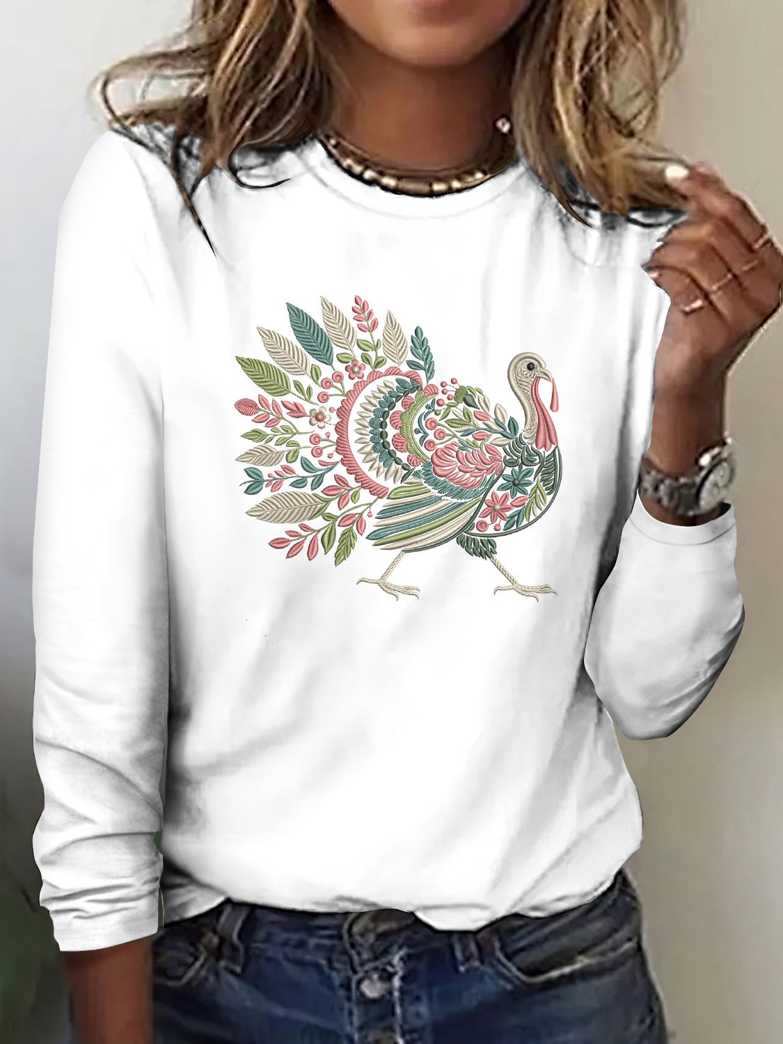 Retro Tier Rundhals Langarm T-Shirt