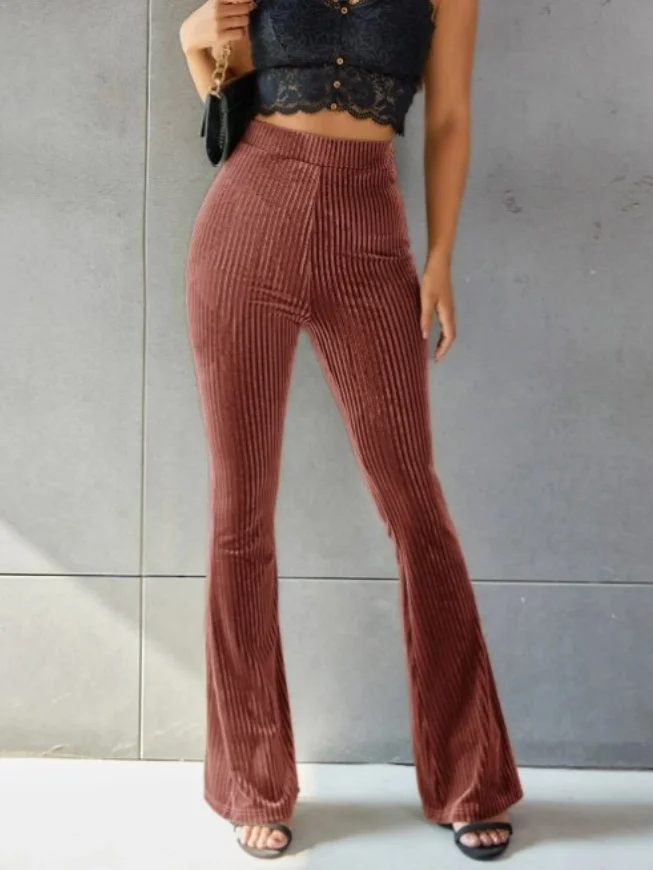 Damen Unifarben Lang Elastische Taille Hose Retro Frühling/Herbst Hose