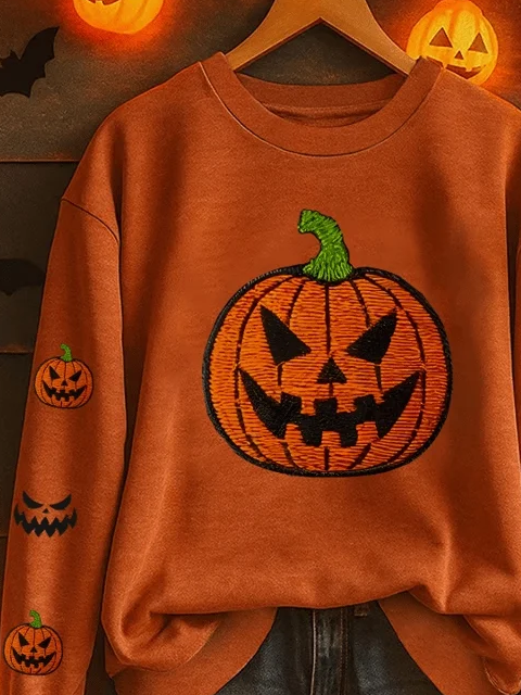 Lässig Rundhals Halloween (Kürbis) Sweatshirt Print