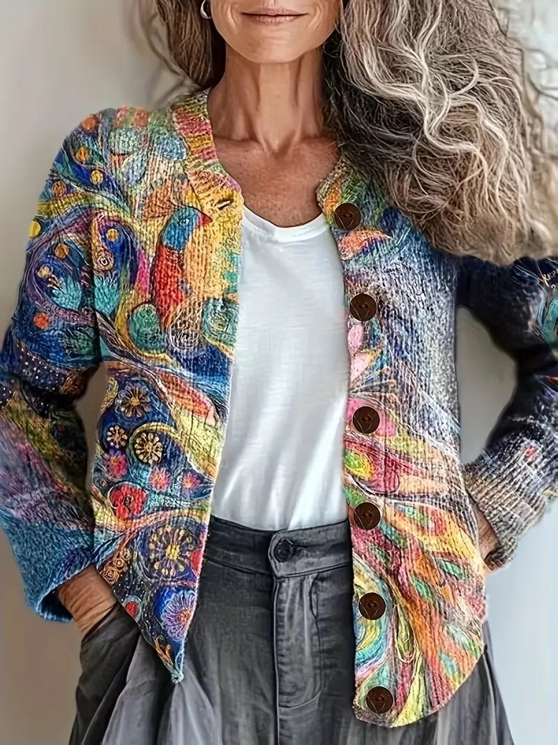 Damen Gestrickt 3d Drucken Langarm Bequem Lässig Strickjacke